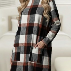 Kadın Uzun Kollu Yarı Balıkçı Yakalı Cep Detaylı Ekoseli Dokuma Tunik , 30116 Kadın Uzun Kollu Yarı Balıkçı Yakalı Cep Detaylı Ekoseli Dokuma Tunik , 30116