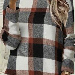 Kadın Uzun Kollu Yarı Balıkçı Yakalı Cep Detaylı Ekoseli Dokuma Tunik , 30116 Kadın Uzun Kollu Yarı Balıkçı Yakalı Cep Detaylı Ekoseli Dokuma Tunik , 30116