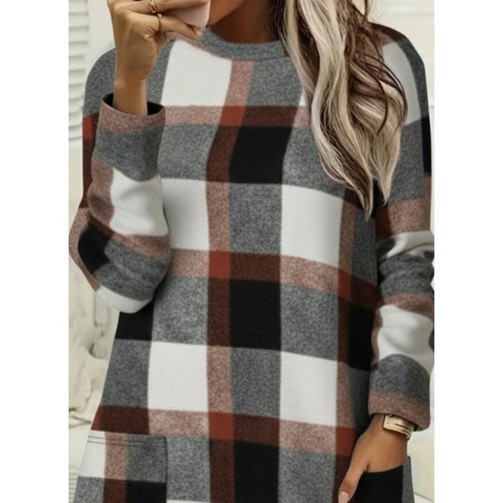 Kadın Uzun Kollu Yarı Balıkçı Yakalı Cep Detaylı Ekoseli Dokuma Tunik , 30116 Kadın Uzun Kollu Yarı Balıkçı Yakalı Cep Detaylı Ekoseli Dokuma Tunik , 30116