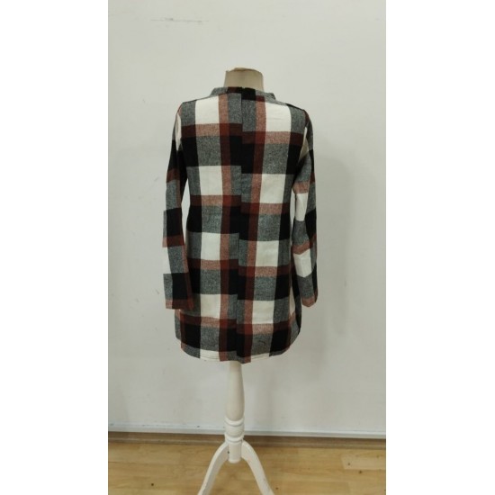 Kadın Uzun Kollu Yarı Balıkçı Yakalı Cep Detaylı Ekoseli Dokuma Tunik , 30116 Kadın Uzun Kollu Yarı Balıkçı Yakalı Cep Detaylı Ekoseli Dokuma Tunik , 30116