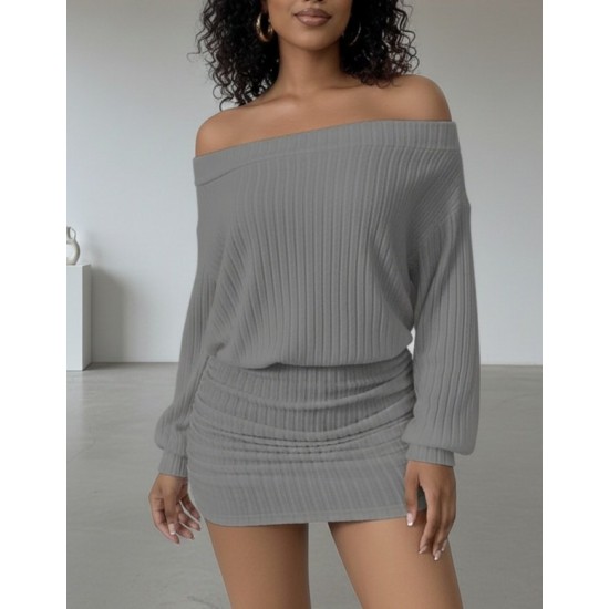 Kadın Uzun Kollu Madonna Yaka Yanlardan Büzgülü şardonlu Kaşkorse Mini Elbise, 30123 Kadın Uzun Kollu Madonna Yaka Yanlardan Büzgülü şardonlu Kaşkorse Mini Elbise, 30123