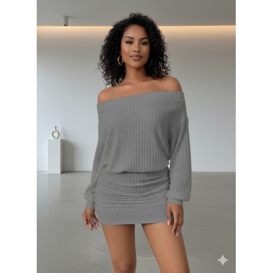 Kadın Uzun Kollu Madonna Yaka Yanlardan Büzgülü şardonlu Kaşkorse Mini Elbise, 30123 Kadın Uzun Kollu Madonna Yaka Yanlardan Büzgülü şardonlu Kaşkorse Mini Elbise, 30123