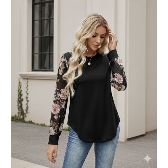 Kadın Uzun Kollu Bisiklet Yakalı Kolun çiçek Desenli Viskon Iki Iplik Bluz, 30122 Kadın Uzun Kollu Bisiklet Yakalı Kolun çiçek Desenli Viskon Iki Iplik Bluz, 30122
