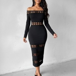 Kadın Uzun Kollu Madonna Dantel Yaka Yırtmaçlı Midi Dalgıç Elbise, 30121 Kadın Uzun Kollu Madonna Dantel Yaka Yırtmaçlı Midi Dalgıç Elbise, 30121