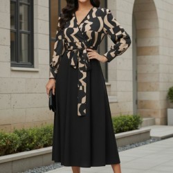 Kadın Uzun Kollu Kruvaze Yaka Dalgıç Krep Midi Boy Elbise, 30130