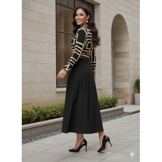 Kadın Uzun Kollu Kruvaze Yaka Dalgıç Krep Midi Boy Elbise, 30129