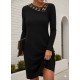 Kadın Uzun Kollu Dantel Yaka Ithal Krep Mini Elbise , 30137