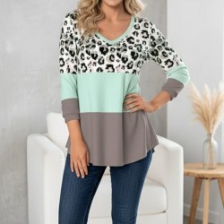 Kadın Uzun Kollu V Yakalı Leopar Baskılı şardonlu Dalgıç Bluz , 30135