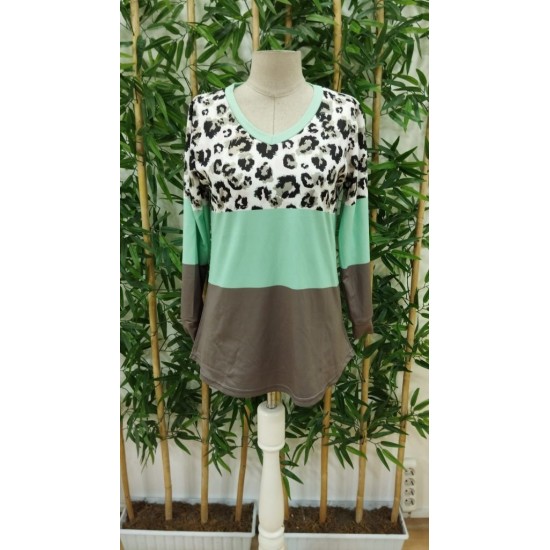 Kadın Uzun Kollu V Yakalı Leopar Baskılı şardonlu Dalgıç Bluz , 30135