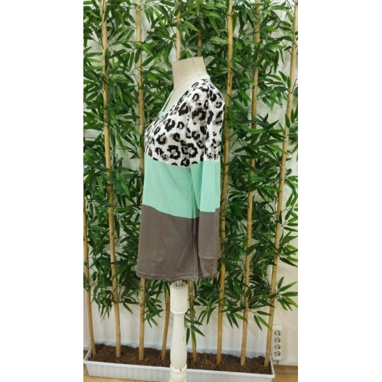Kadın Uzun Kollu V Yakalı Leopar Baskılı şardonlu Dalgıç Bluz , 30135
