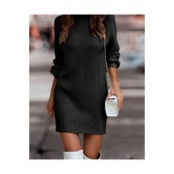 Kadın Uzun Kollu Balıkçı Yaka Mini Triko Elbise , 30140