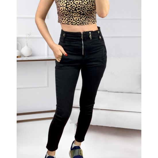 Fermuar Detay Yüksek Kemerli Kot Pantolon, 5634