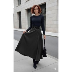 Kadın Yüksek Belli Maxi Deri Kemersiz Etek, 30143