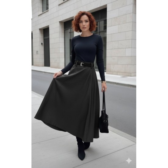 Kadın Yüksek Belli Maxi Deri Kemersiz Etek, 30143 Kadın Yüksek Belli Maxi Deri Kemersiz Etek, 30143