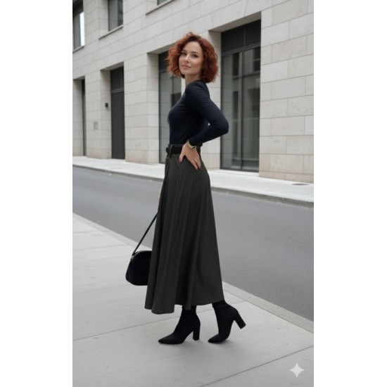 Kadın Yüksek Belli Maxi Deri Kemersiz Etek, 30143 Kadın Yüksek Belli Maxi Deri Kemersiz Etek, 30143