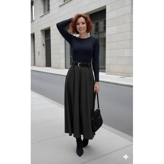 Kadın Yüksek Belli Maxi Deri Kemersiz Etek, 30143 Kadın Yüksek Belli Maxi Deri Kemersiz Etek, 30143