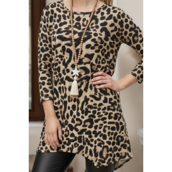 Kadın Uzun Kollu Bisiklet Yaka Leopar Desenli Süprem Bluz, 30152 Kadın Uzun Kollu Bisiklet Yaka Leopar Desenli Süprem Bluz, 30152
