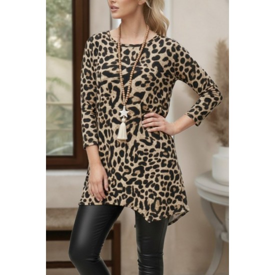 Kadın Uzun Kollu Bisiklet Yaka Leopar Desenli Süprem Bluz, 30152 Kadın Uzun Kollu Bisiklet Yaka Leopar Desenli Süprem Bluz, 30152