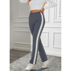 Kadın Yüksek Bel Yan şerit Detaylı Yırtmaçlı Viskon Iki Iplik Pantolon , 30145