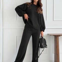 Kadın Uzun Kollu Geniş Kesim Modal Bluz Ve Pantolon Ikili Takım , 30164