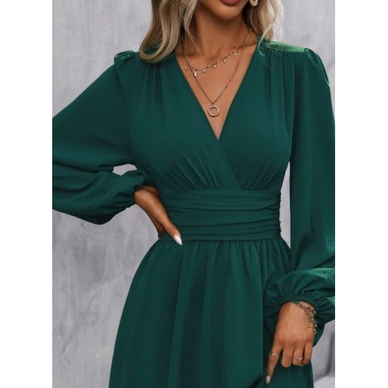 Kadın Uzun Kollu Kruvaze Yakalı Bel Korsajlı Mini Elbise , 30159