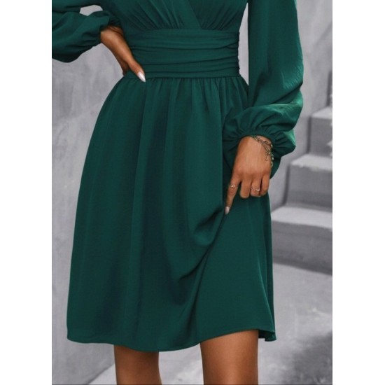 Kadın Uzun Kollu Kruvaze Yakalı Bel Korsajlı Mini Elbise , 30159