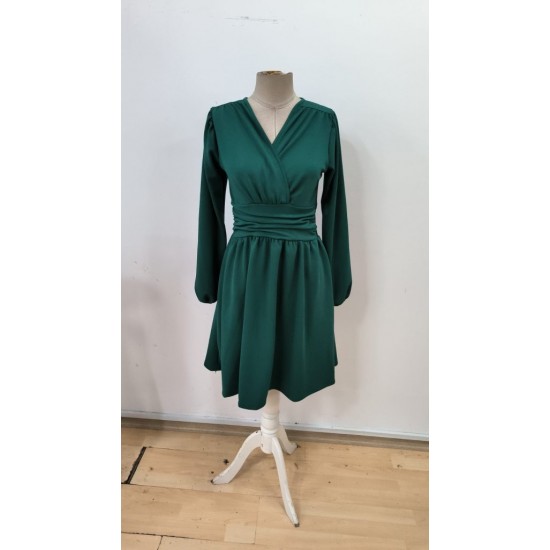 Kadın Uzun Kollu Kruvaze Yakalı Bel Korsajlı Mini Elbise , 30159