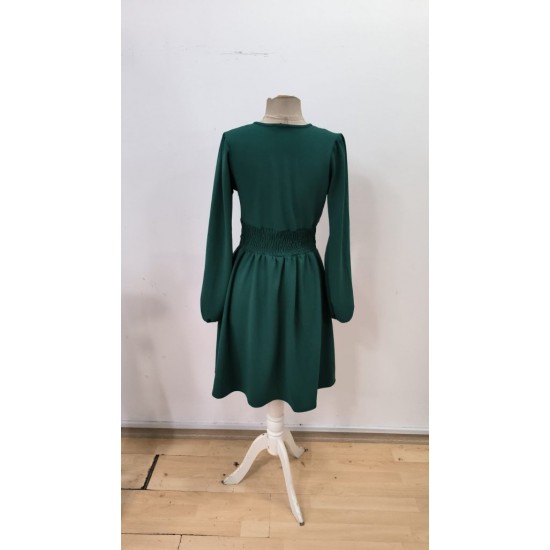 Kadın Uzun Kollu Kruvaze Yakalı Bel Korsajlı Mini Elbise , 30159