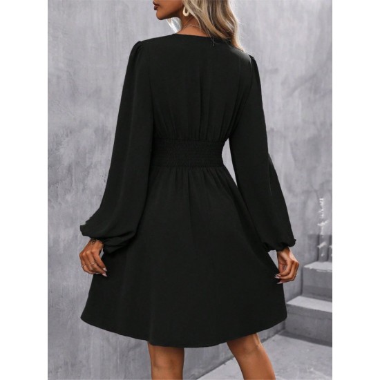 Kadın Uzun Kollu Kruvaze Yakalı Bel Korsajlı Mini Elbise , 30158