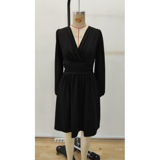 Kadın Uzun Kollu Kruvaze Yakalı Bel Korsajlı Mini Elbise , 30158