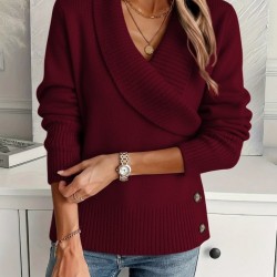 Kadın Uzun Kollu Yakalı Yandan Düğmeli Triko Bluz , 30156 Kadın Uzun Kollu Yakalı Yandan Düğmeli Triko Bluz , 30156