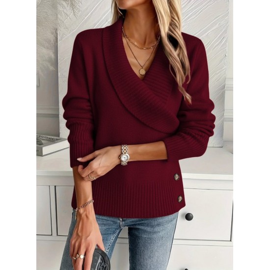 Kadın Uzun Kollu Yakalı Yandan Düğmeli Triko Bluz , 30156 Kadın Uzun Kollu Yakalı Yandan Düğmeli Triko Bluz , 30156