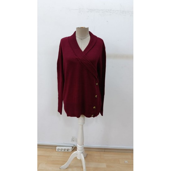 Kadın Uzun Kollu Yakalı Yandan Düğmeli Triko Bluz , 30156 Kadın Uzun Kollu Yakalı Yandan Düğmeli Triko Bluz , 30156