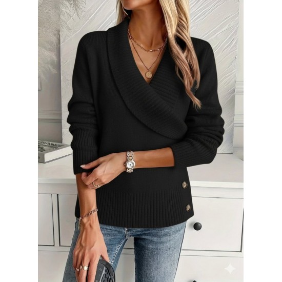 Kadın Uzun Kollu Yakalı Yandan Düğmeli Triko Bluz , 30155 Kadın Uzun Kollu Yakalı Yandan Düğmeli Triko Bluz , 30155