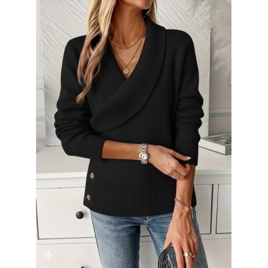 Kadın Uzun Kollu Yakalı Yandan Düğmeli Triko Bluz , 30155 Kadın Uzun Kollu Yakalı Yandan Düğmeli Triko Bluz , 30155