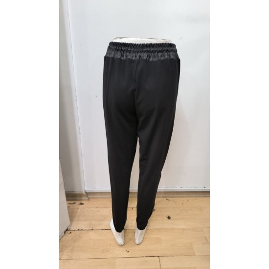 Kadın Yüksek Bel Lastikli Cepli Deri Detaylı Dalgıç Pantolon , 30180