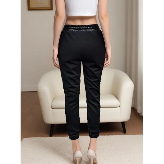 Kadın Yüksek Bel Lastikli Yanda Dantel Detaylı Bağcıklı Deri Pantolon , 30179 Kadın Yüksek Bel Lastikli Yanda Dantel Detaylı Bağcıklı Deri Pantolon , 30179