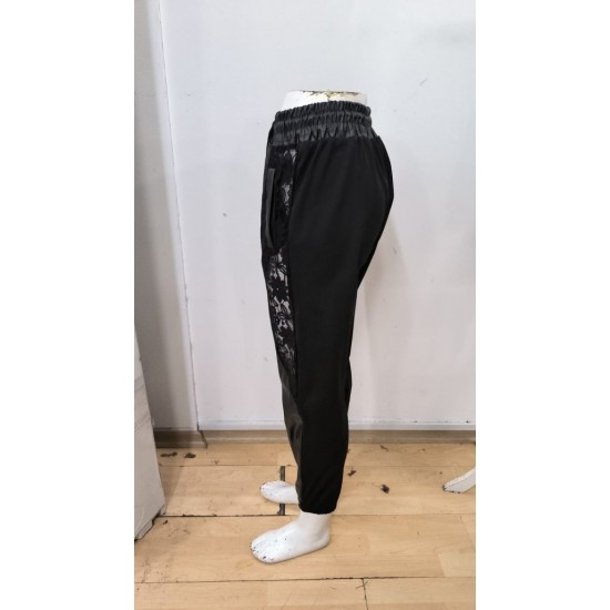 Kadın Yüksek Bel Lastikli Yanda Dantel Detaylı Bağcıklı Deri Pantolon , 30179 Kadın Yüksek Bel Lastikli Yanda Dantel Detaylı Bağcıklı Deri Pantolon , 30179