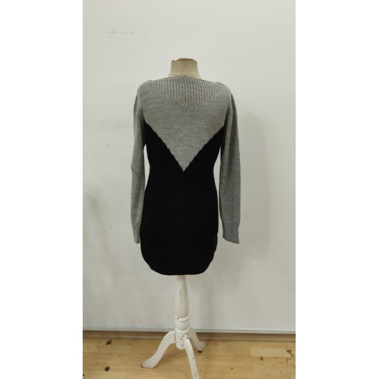 Kadın Uzun Kollu Kayık Yakalı çift Renk Mini Triko Elbise , 30178