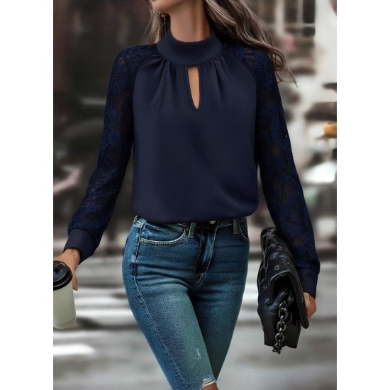 Kadın Uzun Kollu Göğüs Pencere Detay Yaka Boğazlı Kolları Tüllü Sandy Bluz, 30176 Kadın Uzun Kollu Göğüs Pencere Detay Yaka Boğazlı Kolları Tüllü Sandy Bluz, 30176