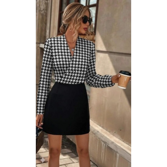 Kadın Uzun Kollu Kruvaze Yakalı üst Dalgıç Alt Ithal Krep Mini Elbise , 30170