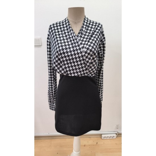 Kadın Uzun Kollu Kruvaze Yakalı üst Dalgıç Alt Ithal Krep Mini Elbise , 30170