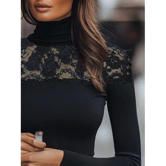 Kadın Uzun Kollu Balıkçı Yaka Dantelli Kaşkorse Bluz , 30182 Kadın Uzun Kollu Balıkçı Yaka Dantelli Kaşkorse Bluz , 30182