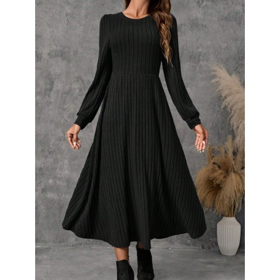 Kadın Uzun Kollu Yuvarlak Yakalı Kiloş Uzun şardonlu Kaşkorse Elbise , 30181