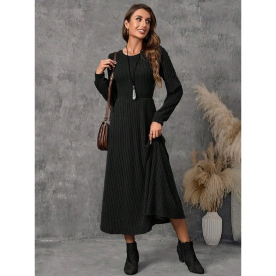 Kadın Uzun Kollu Yuvarlak Yakalı Kiloş Uzun şardonlu Kaşkorse Elbise , 30181