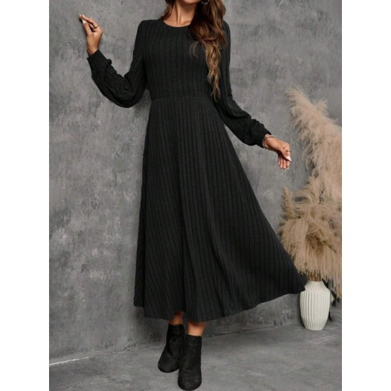 Kadın Uzun Kollu Yuvarlak Yakalı Kiloş Uzun şardonlu Kaşkorse Elbise , 30181