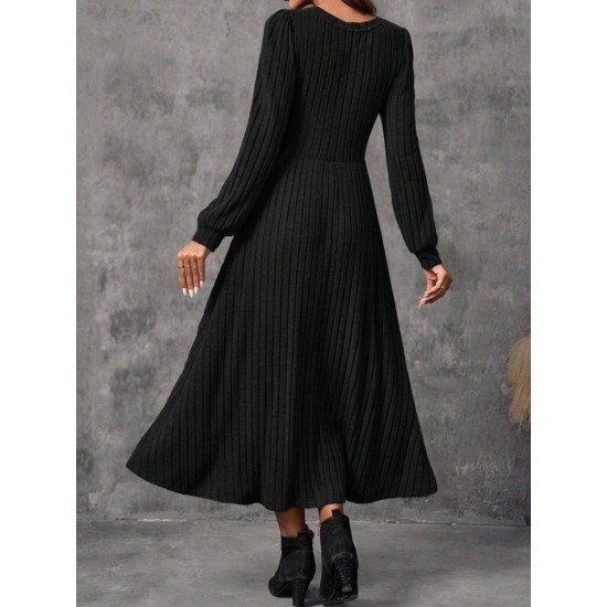 Kadın Uzun Kollu Yuvarlak Yakalı Kiloş Uzun şardonlu Kaşkorse Elbise , 30181