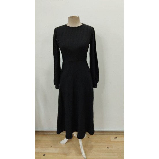 Kadın Uzun Kollu Yuvarlak Yakalı Kiloş Uzun şardonlu Kaşkorse Elbise , 30181