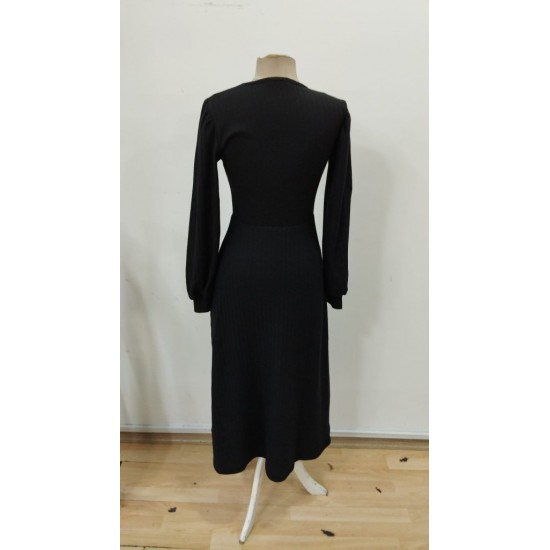 Kadın Uzun Kollu Yuvarlak Yakalı Kiloş Uzun şardonlu Kaşkorse Elbise , 30181