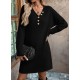 Kadın Uzun Kollu V Yakalı Düğmeli Mini Triko Elbise , 30205